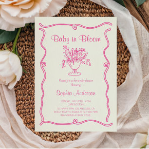 Convite Bebê Elegante no Chá de fraldas Floral Rosa-Bloque