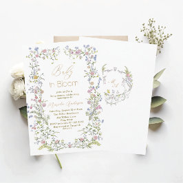 Convite Bebê em Aquarela Elegante em Flor de Rosa   B