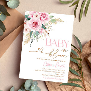 Convite Bebê Em Blogue Boho Blush Chá de fraldas Floral Ro