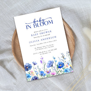 Convite Bebê em Blogue Chá de fraldas Azul de Flor Selvage