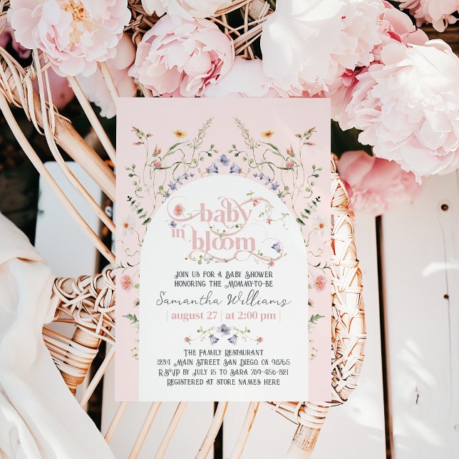 Convite Bebê em Blogue Flor Rosa Chá de fraldas (Criador carregado)