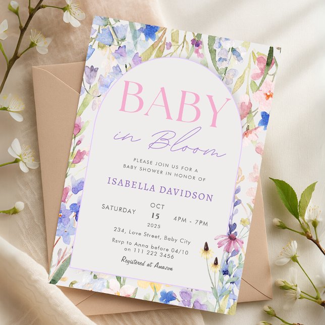 Convite Bebê em Blogue Floral de Chá de fraldas de Flor Se (Baby in Bloom WIldflower Baby Shower Floral Invitation)