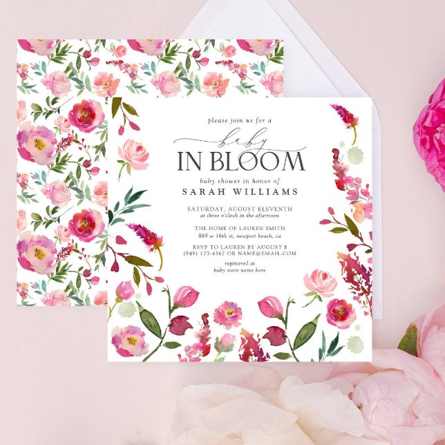 Convite Bebê Em Blogue Menina Rosa Chá De Aquarela (Baby Shower Invitation)