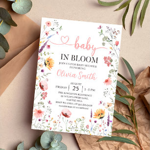 Convite Bebê em Blogue Primavera Wildflower Chá de fraldas