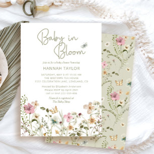 Convite Bebê em Bloom Boho Chá de fraldas de flor selvagem