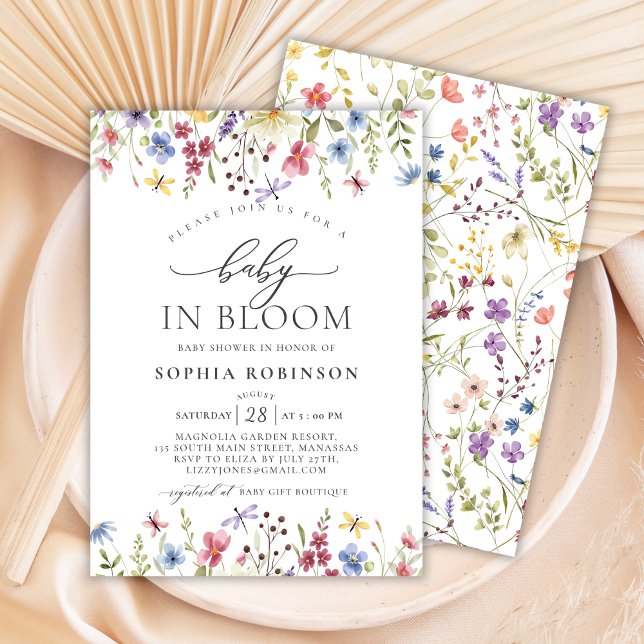 Convite Bebê em Bloom Boho Chá de fraldas de flor selvagem (Criador carregado)
