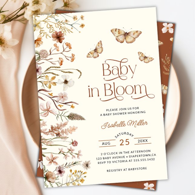 Convite Bebê Em Bloom Boho Chá de fraldas Floral (Baby In Bloom Boho Floral Baby Shower Invitation)