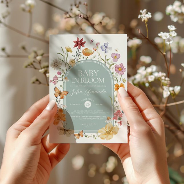 Convite Bebê Em Bloom Chá de fraldas Estético FLoral (Criador carregado)