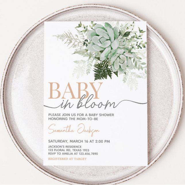 Convite Bebê em Bloom - Chá de fraldas Suculento (Succulents Gender Neutral Baby Shower Invitation)