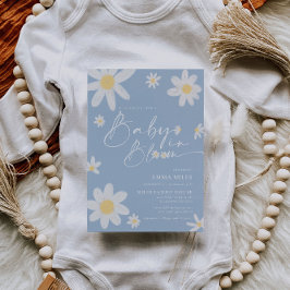 Convite Bebê Em Bloom Daisy Chá de fraldas Dusty Blue