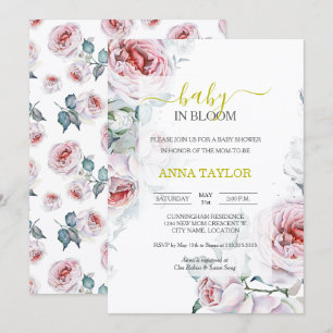 Convite Bebê em Bloom Elegante Chá de fraldas Floral