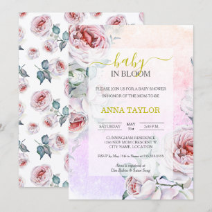 Convite Bebê em Bloom Elegante Chá de fraldas Floral Rosa