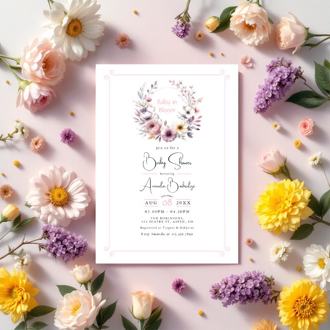 Convite Bebê em Bloom Floral Chá de fraldas (Baby in Bloom Floral Baby Shower Invitation)