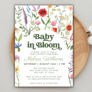 Convite Bebê em Bloom Floral Chá de fraldas de Flor Selvag