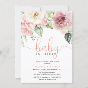 Convite Bebê em Bloom Floral Flores Chá de fraldas
