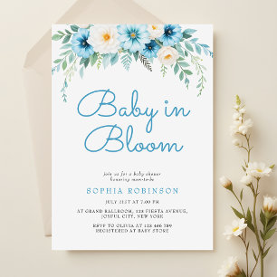 Convite Bebê em Bloom Pastel Chá de fraldas Floral Azul