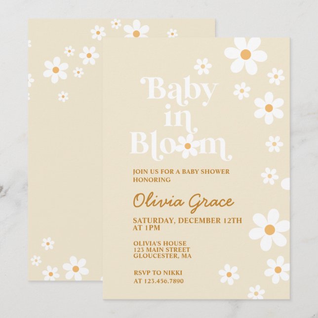 Convite Bebê em Bloom que brava Chá de fraldas de Daisy (Frente/Verso)