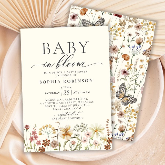 Convite Bebê em Bloom Wildflower Boho Beige Chá de fraldas (Criador carregado)