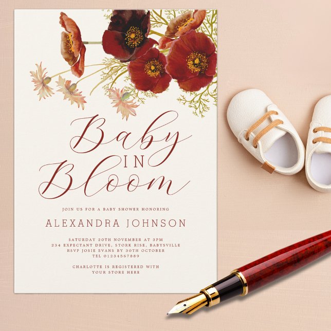 Convite Bebê em Bloomodel Chá de fraldas de Queda de Flor  (Baby in bloom floral fall gender neutral baby shower invitation)