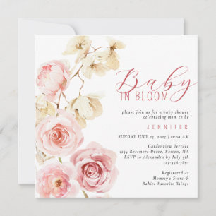Convite Bebê Em Bloqueio Aquarela Chá de fraldas Floral Ro