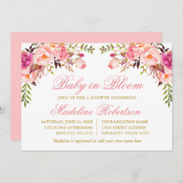 Convite Bebê Em Bloqueio Aquarela Chá Floral Rosa