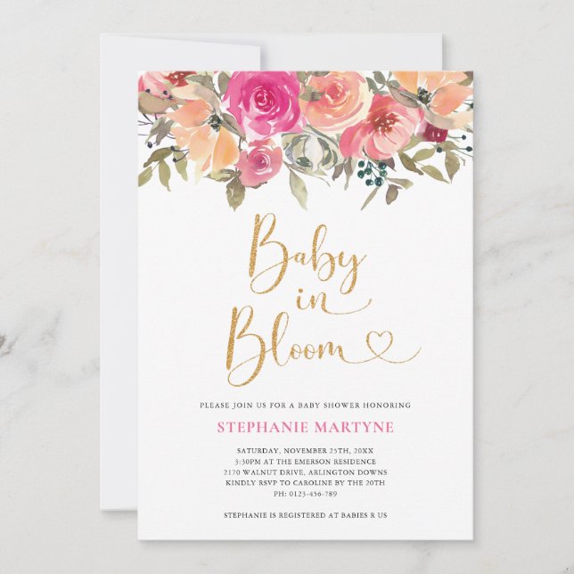 Convite Bebê Em Bloqueio Por Aquarela Queda De Chá de fral (Frente)