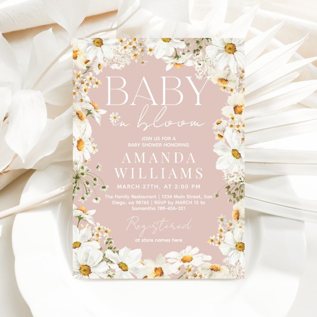 Convite Bebê em Bloush Blush Daisy Baby Girl Chá (Criador carregado)