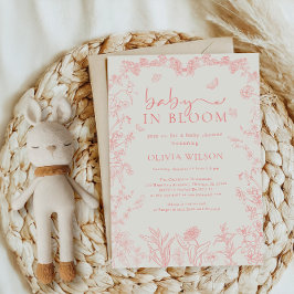 Convite Bebê Em Chá de fraldas De Chinoiserie Cor-De-Rosa 