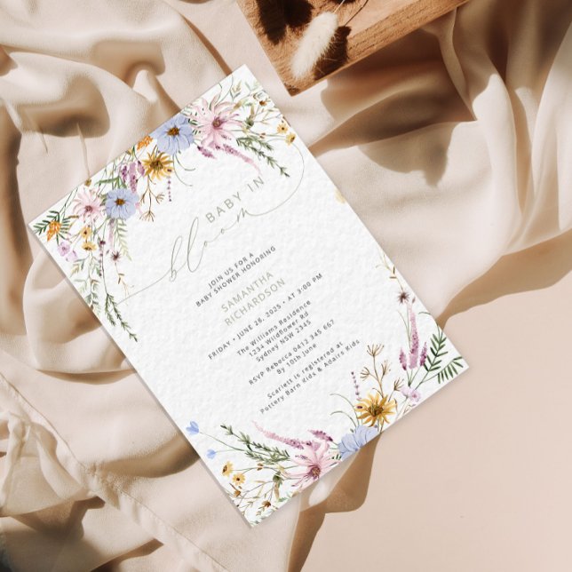 Convite Bebê em Chá de fraldas de flor selvagem (Criador carregado)