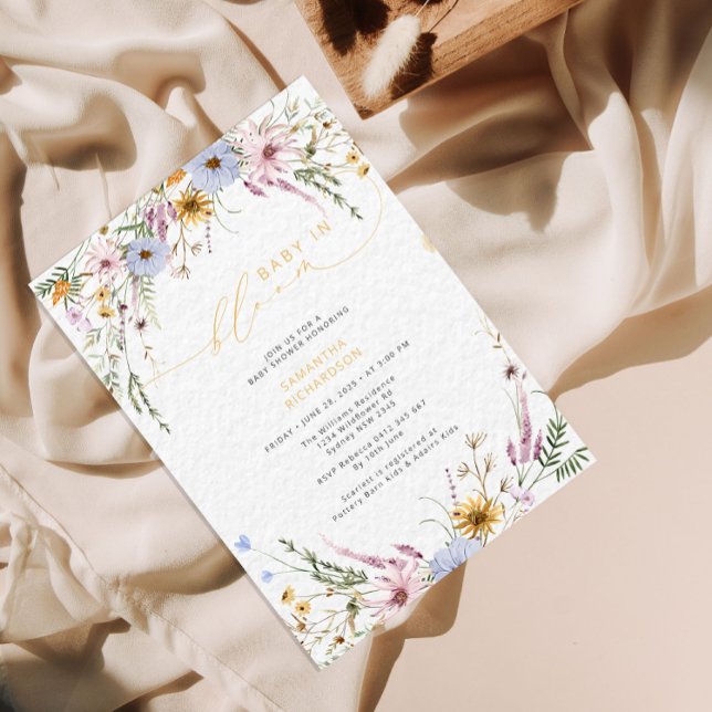 Convite Bebê em Chá de fraldas de flor selvagem (Criador carregado)