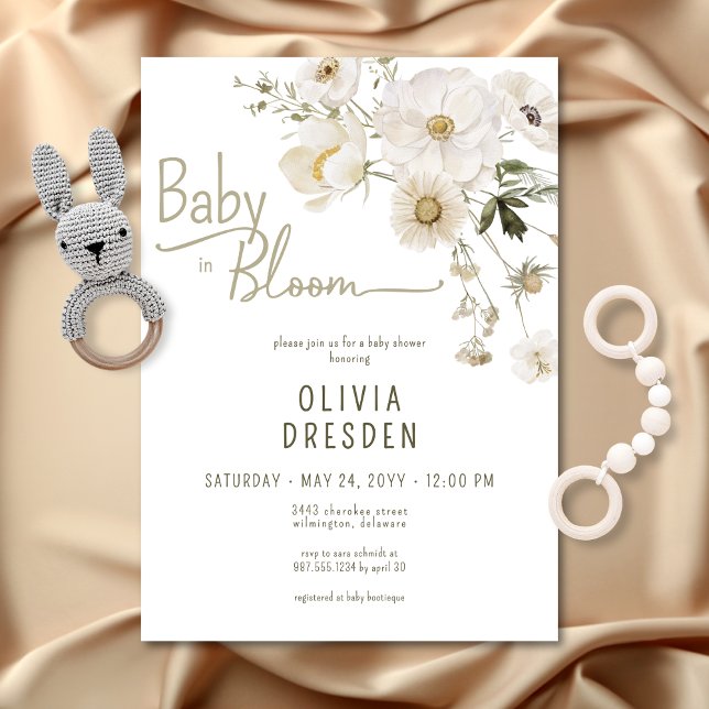 Convite Bebê Em Chá de fraldas De Flor Selvagem Neutro Em  (Baby In Bloom Neutral Wildflower Baby Shower Invitation)