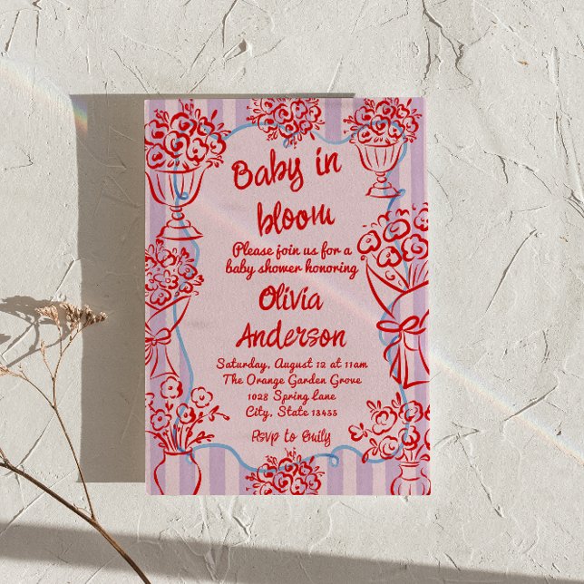 Convite Bebê em Chá de fraldas de Flores Desenhadas à Mão  (Criador carregado)