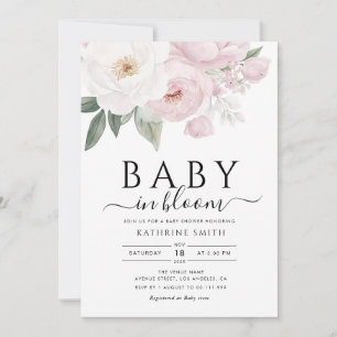 Convite bebê em chá de fraldas floral cor-de-rosa