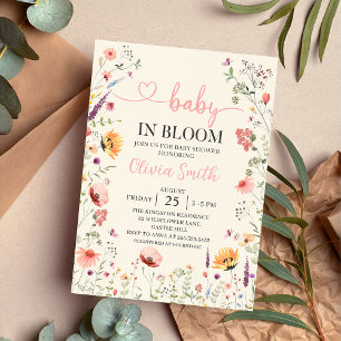 Convite Bebê Em Chá de fraldas Floral De Flor Selvagem