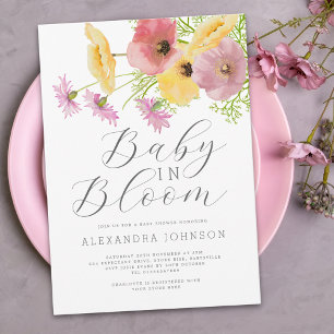 Convite Bebê em Flor Água-tinta Rosa Amarelo Floral