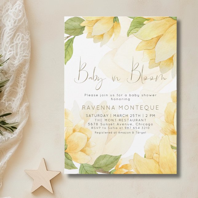 Convite Bebê em Flor Amarelo Préppy Chá de Bebê Floral (Criador carregado)