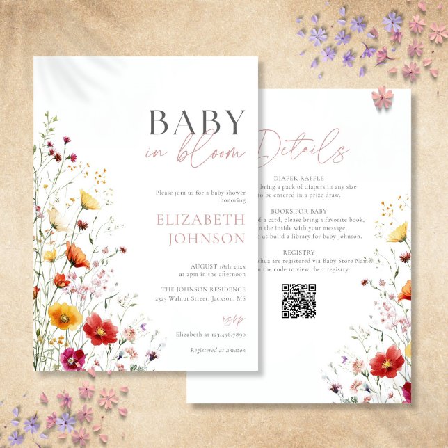 Convite Bebê em Flor Baby Shower Tudo em Um (Baby In Bloom Wildflower Baby Shower All In One Invitation)