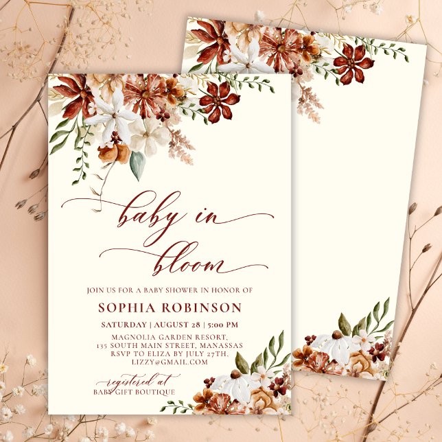 Convite Bebê em Flor Bebê Boêmio Beige Festa de Chá da Mam (Criador carregado)