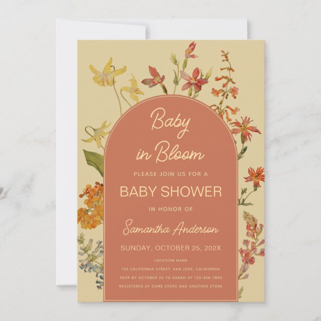 Convite Bebê em Flor Bebê Chuva Floral Arco (Frente)