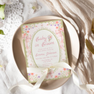 Convite Bebê em Flor Bebê Recém-Nascido Chá de Fraldas