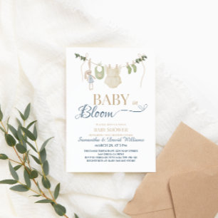 Convite Bebê em Flor Blue Greenery Corda de Roupas Botânic
