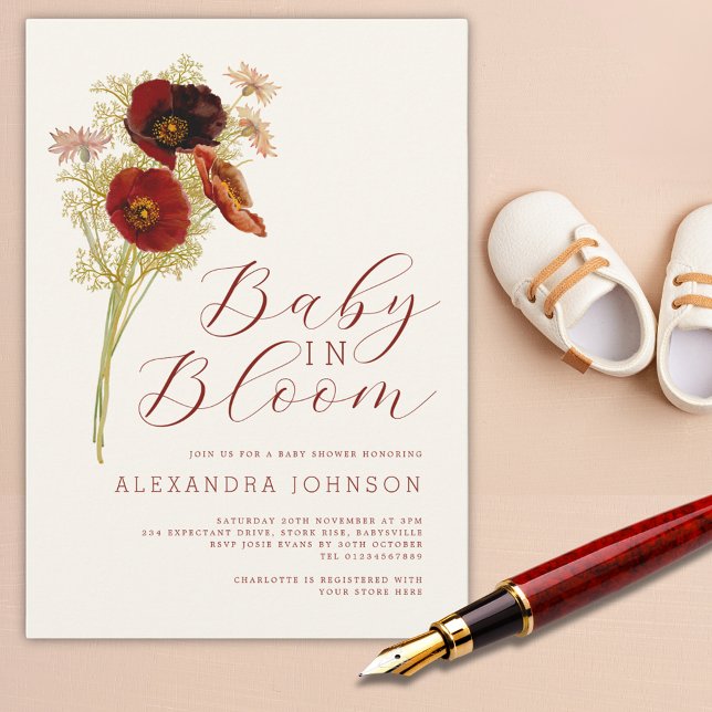 Convite Bebê em Flor Chuva de Flores Outono Chá de Bebê (Wildflower fall baby shower invitation)