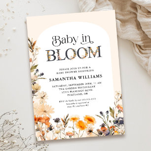 Convite Bebê em Flor Elegante Aquarela de Flores Silvestre