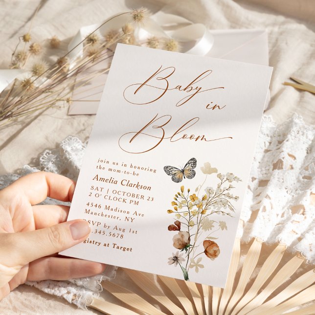 Convite Bebê em Flor Elegante Chá de Bebê de Flores Silves (Criador carregado)