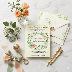 Convite Bebê em Flor Floral Botânico Elegante