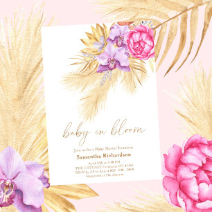 Convite Bebê em flor Grama das Pampas Boho Rosa Churrasco