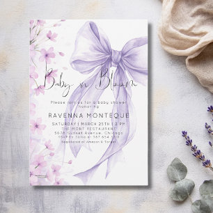 Convite Bebê em Flor Lilás Pastel Laço Chá de Bebê