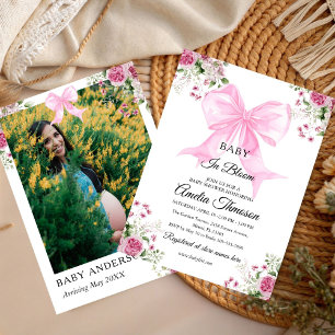 Convite Bebê em Flor linda aquarela Menina Floral Laço Ros