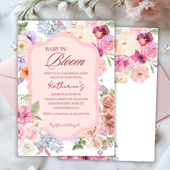 Convite Bebê em flor menina shower floral de primavera (Criador carregado)