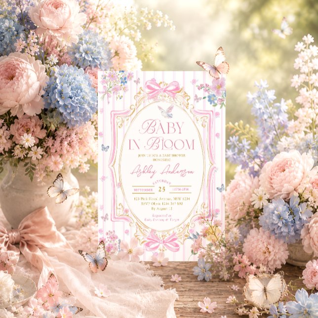 Convite Bebê em Flor Rosa Arco Caprichoso Chá de Bebê (Criador carregado)